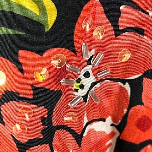 Bob Mackie Wearable Art Silk Blouse Black Floral Large - Picture 7 of 11